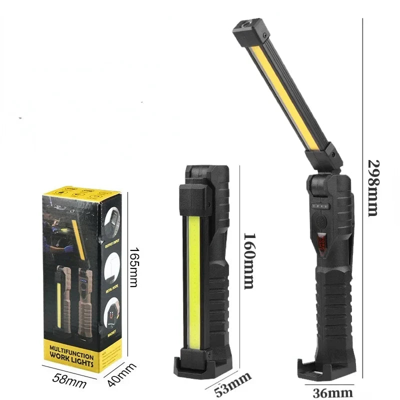 Folding COB XPE LED Work Light - Rechargeable Handheld Flashlight with SOS Strobe for Car Inspection & Emergency Use