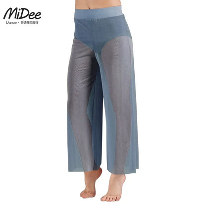 Women’s Lyrical Mesh Wide Leg Dance Pants – High Waist Modern Ballet Palazzo Trousers Contemporary Dance Costume Plus Size