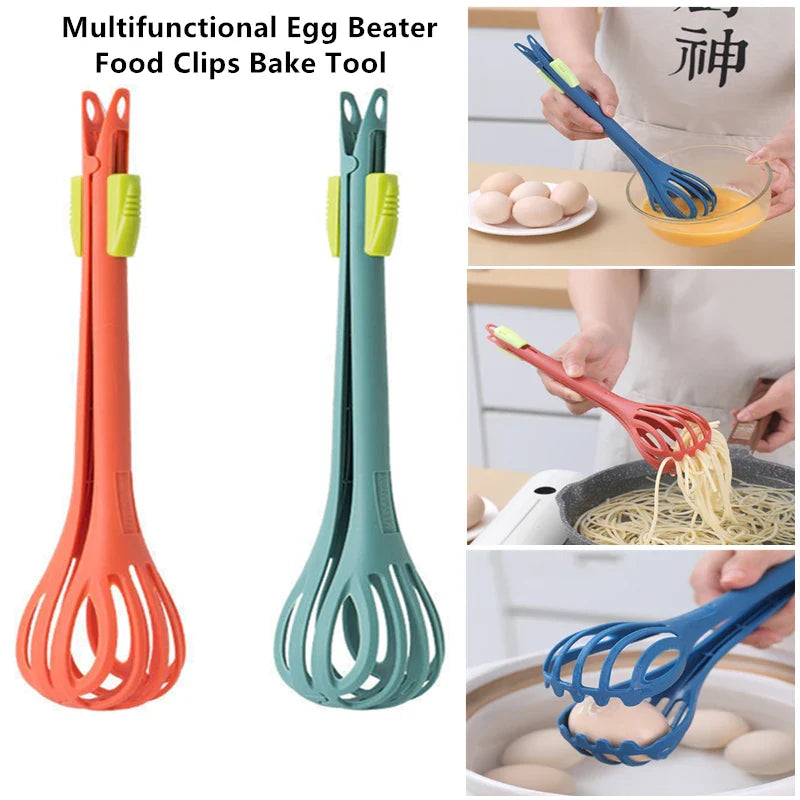 Multifunctional Kitchen Tool Set – Manual Egg Beater, Whisk, Milk Mixer, Pasta Tongs & Food Clips for Baking and Cooking