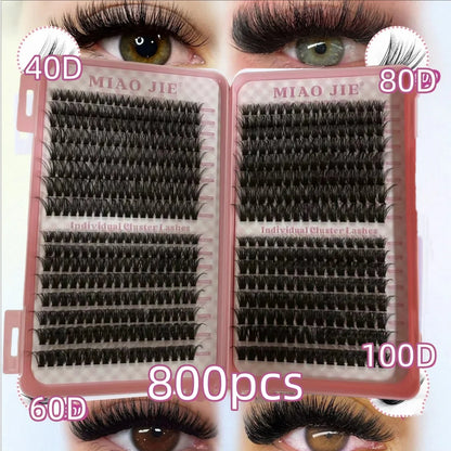 MJ DIY Lash Extensions Kit – 640pcs Wispy Lash Clusters 80D/100D, Mix 9-18mm Individual Cluster Eyelash Extensions