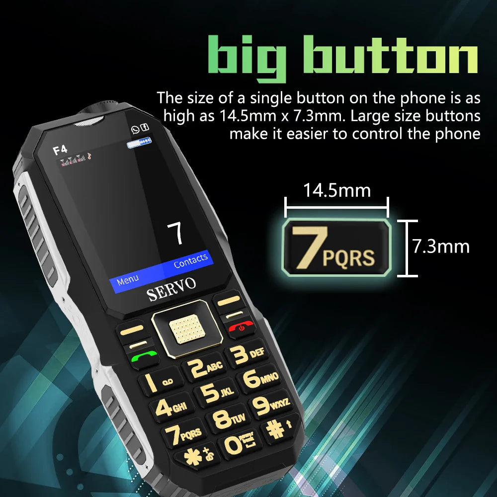 SERVO F4 Mobile Phone - Triple SIM Card, Magic Voice, Power Bank, Flashlight, FM Radio - Large Button GSM 2G Cellphone, Affordable Option for Elderly