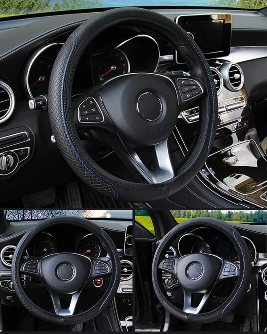 Universal Car Steering Wheel Cover - Microfiber Leather, Anti-Slip & Breathable, Fits 37-39cm Steering Wheels