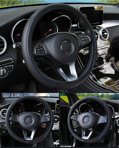 Universal Car Steering Wheel Cover - Microfiber Leather, Anti-Slip & Breathable, Fits 37-39cm Steering Wheels