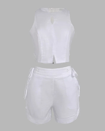 Women’s 2-Piece Summer Set 2025 – Halter Crop Tank & Lace-Up Drawstring Shorts, Sleeveless Casual Outfit