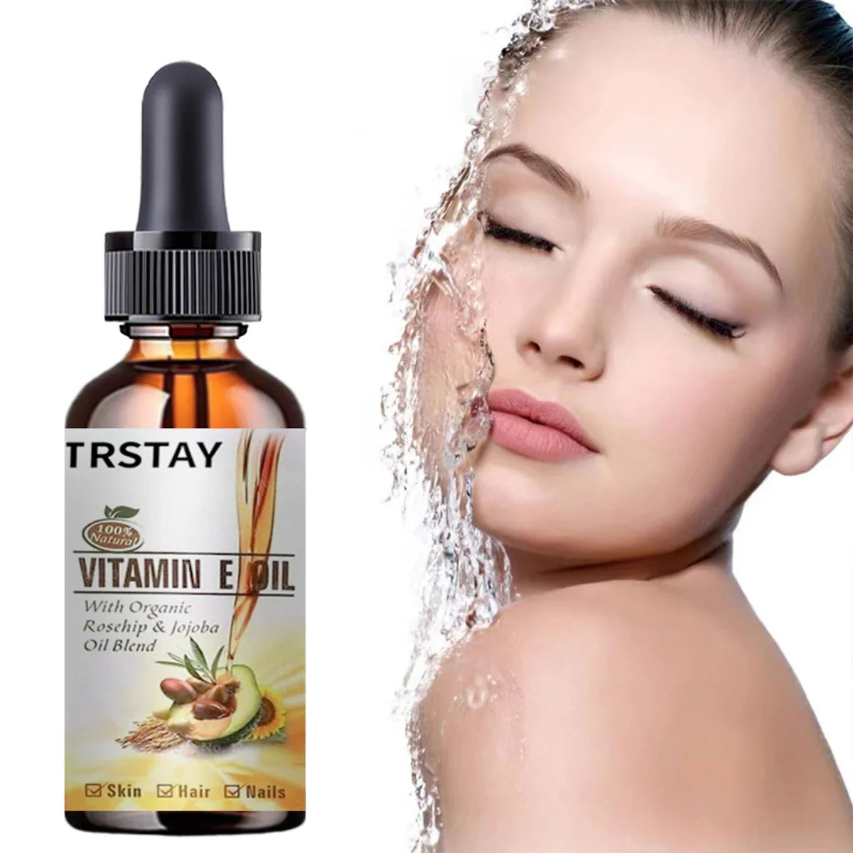 100% Pure Natural Vitamin E Oil — Cold-Pressed Avocado Essential Oil for Face & Body, Moisturizing Massage & Spa Serum