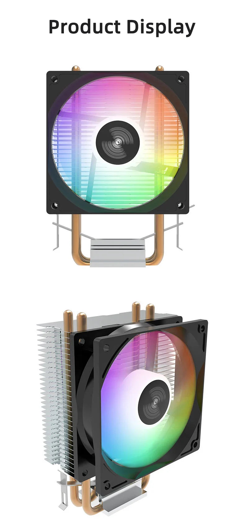 TEUCER CPU Cooler — 2-4 Heat Pipe Radiator with 3-Pin PWM Silent RGB Fan for Intel LGA 1700/1150/1155/1156/1366 & AMD AM2/AM3/AM4