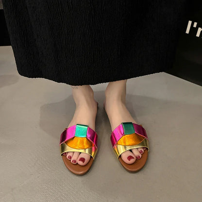 2025 Summer Women's Designer Open Toe Woven Flat Slippers – Comfortable Casual Shoes