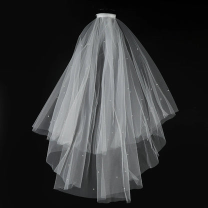White Tulle Bow Veil Hairpin with Pearls – Elegant Bridal & Bachelorette Hair Clip for Weddings, Parties, and Gifts