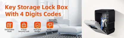 Camluxy Wall-Mounted Key Lock Box – Weatherproof 4-Digit Password Safe for Indoor & Outdoor Anti-Theft Key Storage