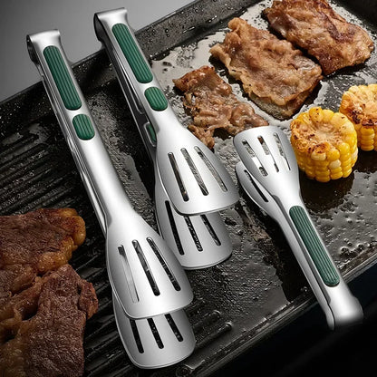 Non-Slip Stainless Steel Kitchen Tongs - Multipurpose Food Clips for BBQ, Meat, Buns, Buffet, Cooking Accessories in 7/9/12 Inches