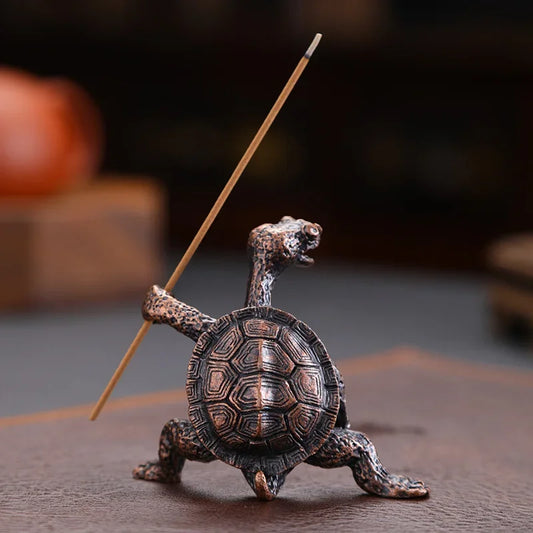 Mini Turtle Shape Incense Censer – Vintage Bronze Animal Incense Holder for Sandalwood Sticks, Home Decor Gift Stand