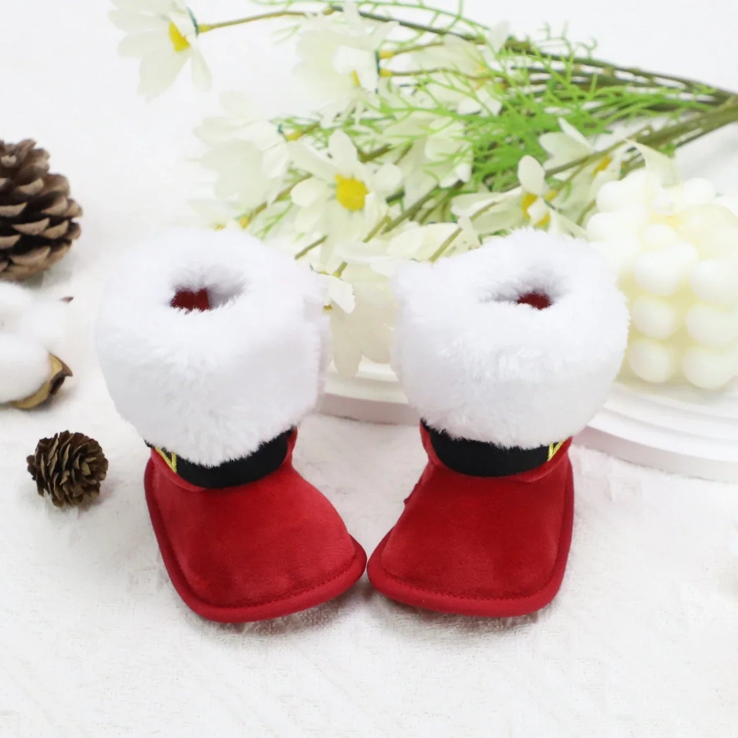 Baby Toddler Christmas Plush Heart Boots – Warm Non-Slip Winter Festival Party Shoes