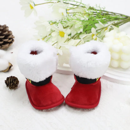 Baby Toddler Christmas Plush Heart Boots – Warm Non-Slip Winter Festival Party Shoes