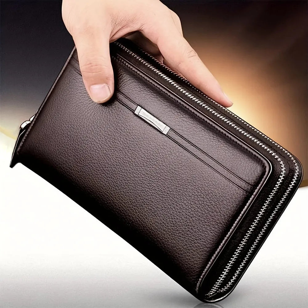 Men’s Long Leather Wallet Clutch – Large Business Purse & Phone Card Holder Gift for Dad, Husband, Boyfriend