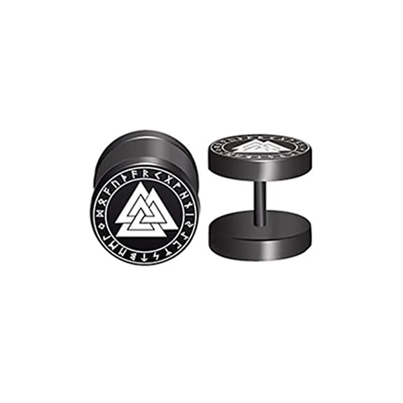 1 Pair 18G Viking Rune Round Stud Earrings — 316L Stainless Steel Cartilage, Tragus & Helix Piercing Jewelry for Men & Women