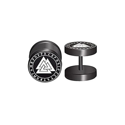1 Pair 18G Viking Rune Round Stud Earrings — 316L Stainless Steel Cartilage, Tragus & Helix Piercing Jewelry for Men & Women