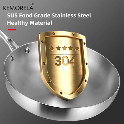 24CM Professional Grade Frying Pan - 304 Stainless Steel, 2MM Thick 5-Ply Steel Skillet & Cooking Pot