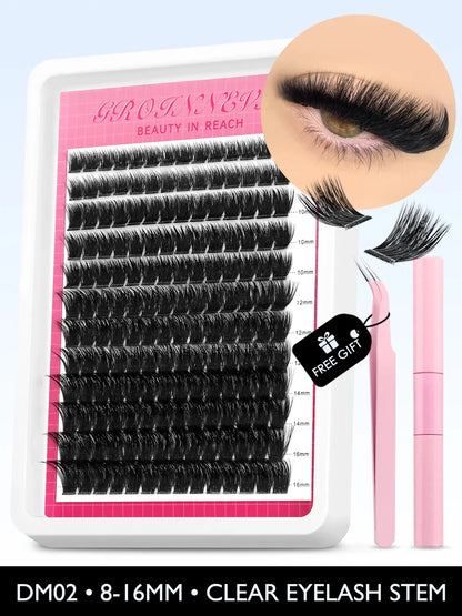Fluffy C Curl Lash Cluster Kit (10–18mm) – DIY Eyelash Extensions Set with Bond & Seal for Natural Volume Lashes