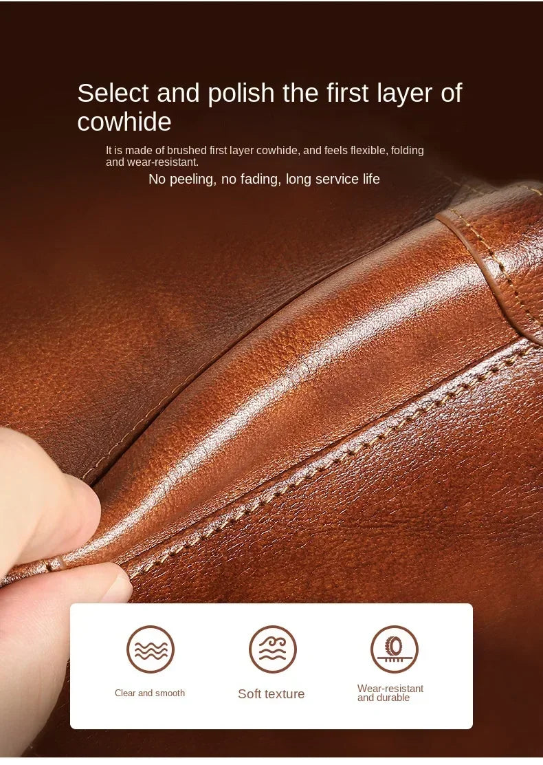Genuine Leather Men’s Wallet – RFID Blocking Trifold, Vintage Thin ID & Credit Card Holder, Multi-Function Purse