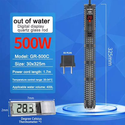25W-300W Fish Tank Aquarium Heating Rod - Quartz Glass with Digital Display & Automatic Thermostat for Aquariums