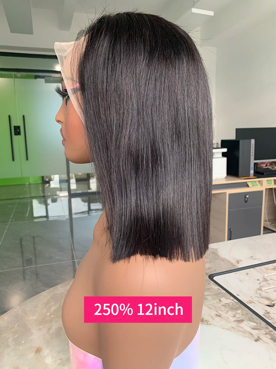 Raw Vietnamese Human Hair Lace Front Wig – 13x6 Bob, Straight Natural Black, 250% Density, 100% Human Hair