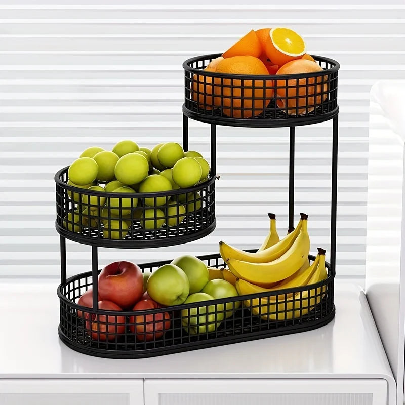Stainless Steel Multi-Layer Round Fruit Basket – Elegant Metal Storage & Display Rack for Kitchen, Dining & Living Room