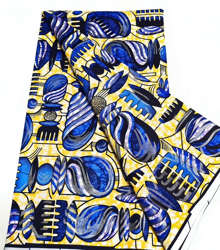 New Grand African Wax Fabric - 6 Yards Cotton Ankara Batik Pagne with Golden Shine Finish for Dresses & Sewing