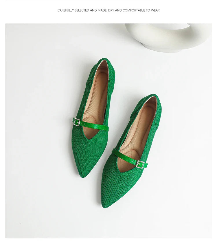 2024 Women's Flat Shoes – Pointed Toe Soft Knitted Sole, Breathable & Comfortable Spring and Autumn New Model