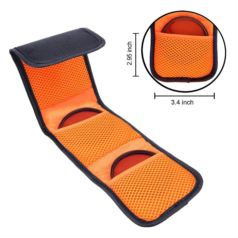3-Pocket Camera Lens Filter Pouch – Wallet Case for 82mm ND, UV & CPL Filters