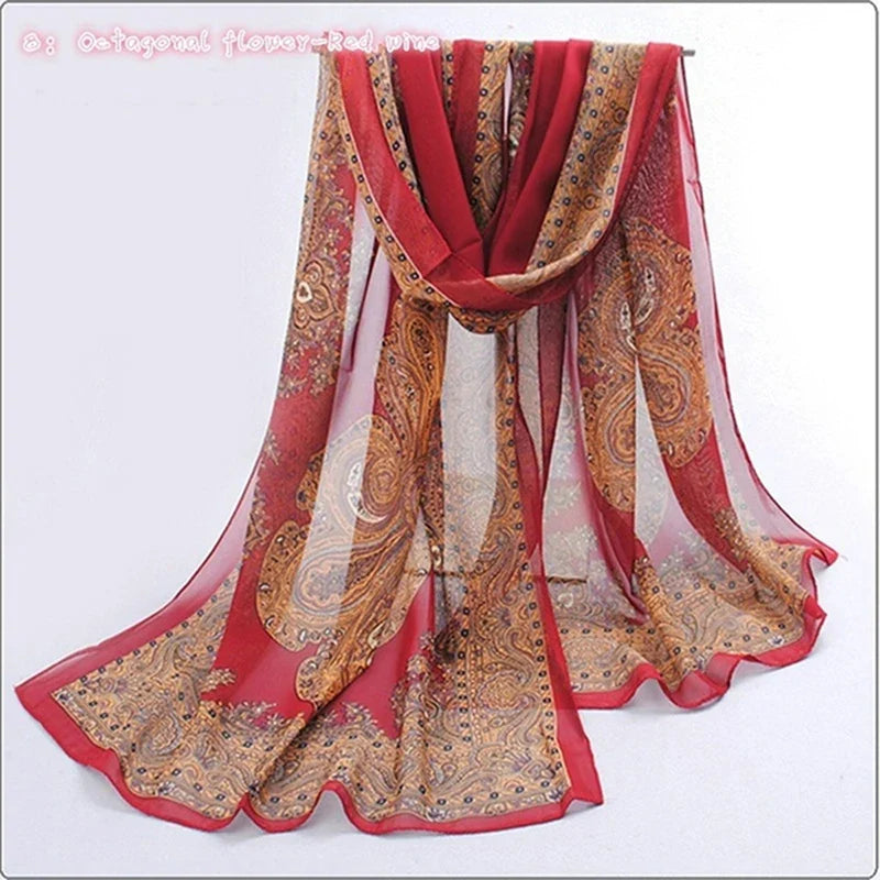 Women’s Chiffon Scarf – Long Butterflies & Branch Pattern Shawl, Elegant Versatile Retro Fashion Accessory