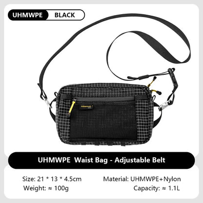 Dyneema Fiber Waist Pack - 1.1L Ultralight Waterproof Multi-Pocket Bag for Cycling, Running, Hiking & Camping