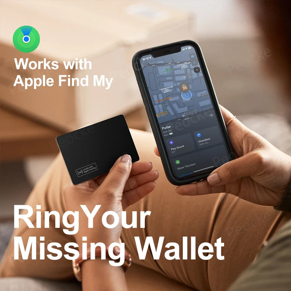 Ultra-Thin Wallet Anti-Loss GPS Tracker Card – Bluetooth Smart Tag with Wireless Charging, IP67 Waterproof for iPhone