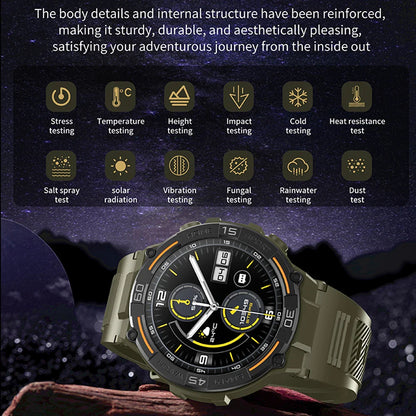Military Smartwatch for Men – 360x360 HD Screen, Flashlight, Heart Rate, Health Monitor, Waterproof, BT Call for Android & iOS