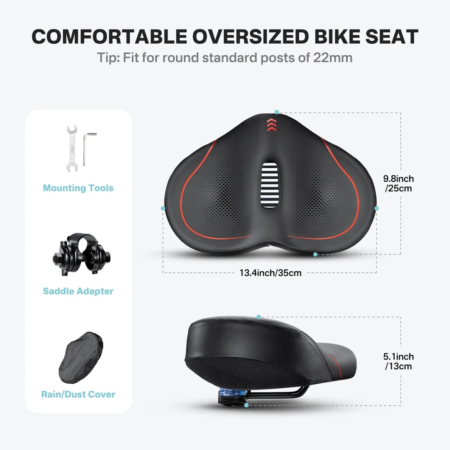 YOUNGDO Noseless Oversize Bike Seat Cushion | Wide Bicycle Saddle for Peloton, Stationary, Ebike & City Bikes