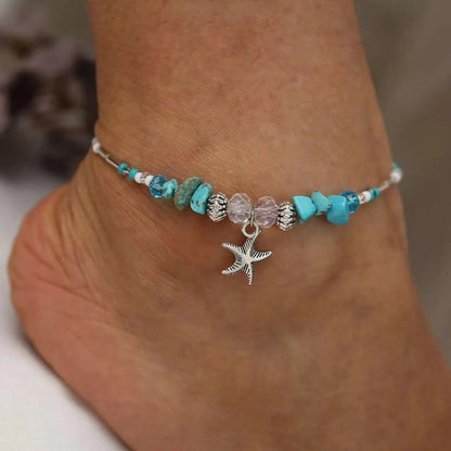 Beach Bead Anklet for Women – Retro Fashion Beaded Stone Pendant Ankle Chain Summer Beach Jewelry Boho Style Anklet for Girls