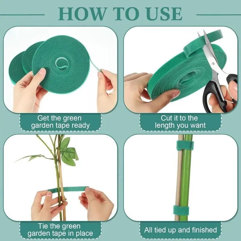Reusable Self-Adhesive Plant Ties | Adjustable Green Nylon Garden Tape Strips for Plant Support
