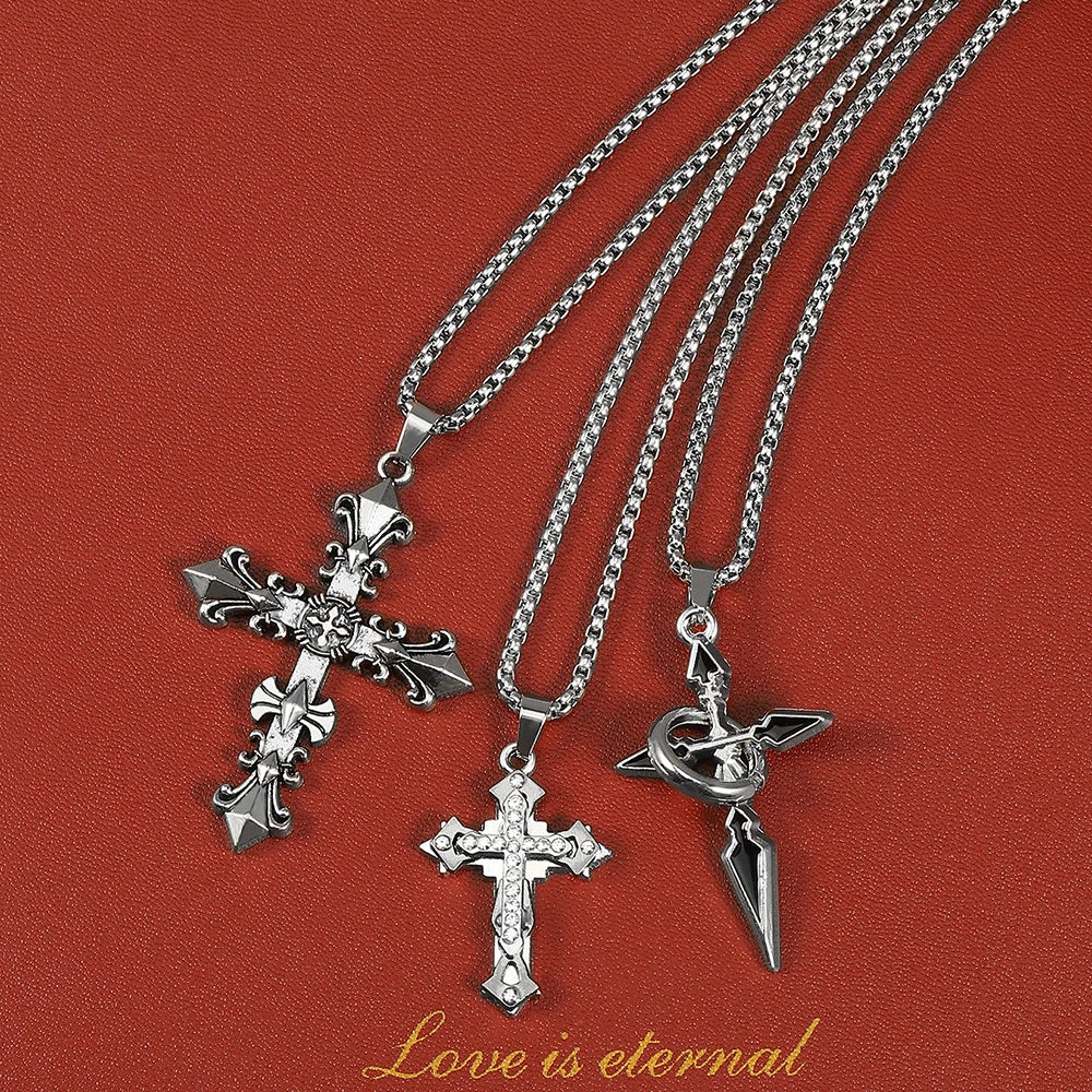High-Quality Titanium Steel Cross Necklace – Non-Fading Hip-Hop Pendant Chain for Men & Women, Trendy Fashion Gift Jewelry