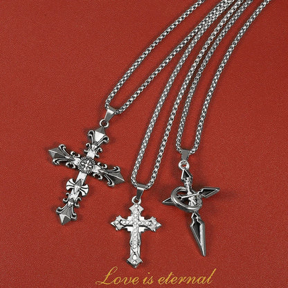 High-Quality Titanium Steel Cross Necklace – Non-Fading Hip-Hop Pendant Chain for Men & Women, Trendy Fashion Gift Jewelry