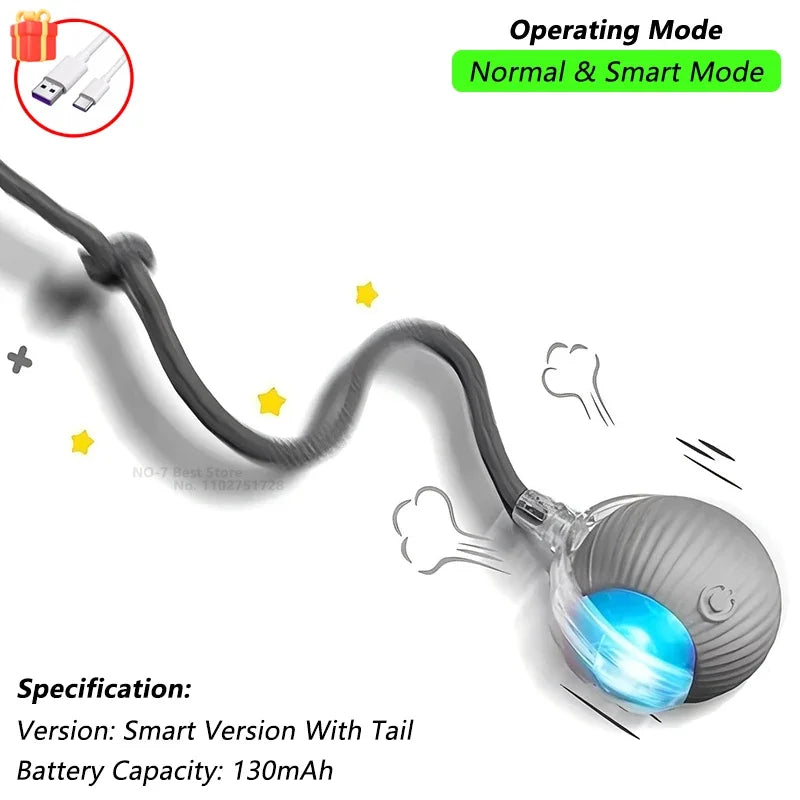 Cat Interactive Ball Toy – Automatic Rolling Ball with Tail, Rechargeable Smart Pet Toy, Intelligent Mouse for Cats