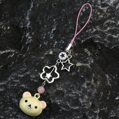 Cute Rilakkuma Bear Bell Phone Charm – Y2K Handmade Star Hanging Chain, Kawaii Beaded Mobile Pendant, Keychain & Cardbook Decoration