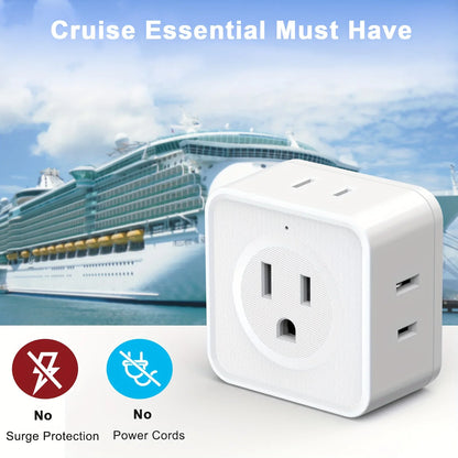 5-Way Multi Plug Outlet Extender - Wall Outlet Expander for Travel, Home, Office, Dorm - Small Electrical Outlet Splitter