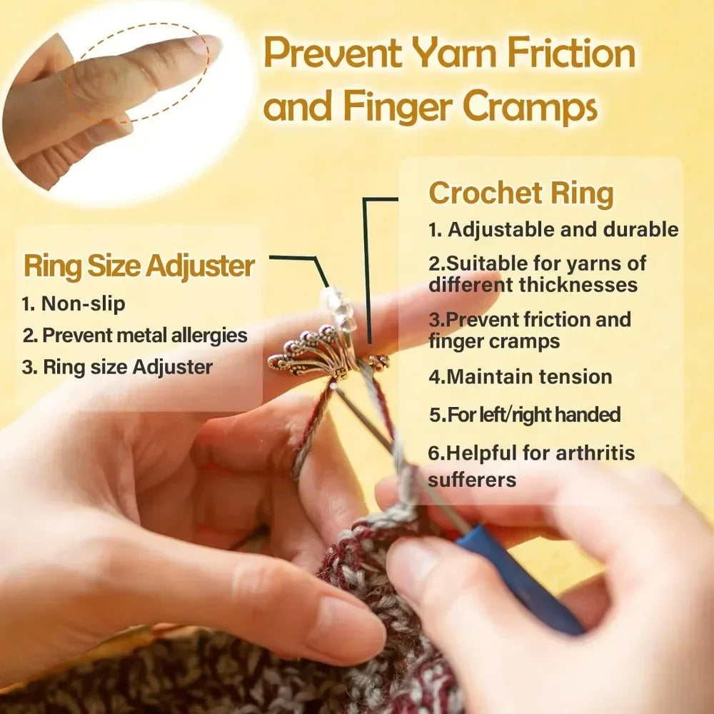 Adjustable Crochet Tension Cat Ring – Beginner Knitting & Crochet Hook Finger Holders, Yarn Guide Winder Tools