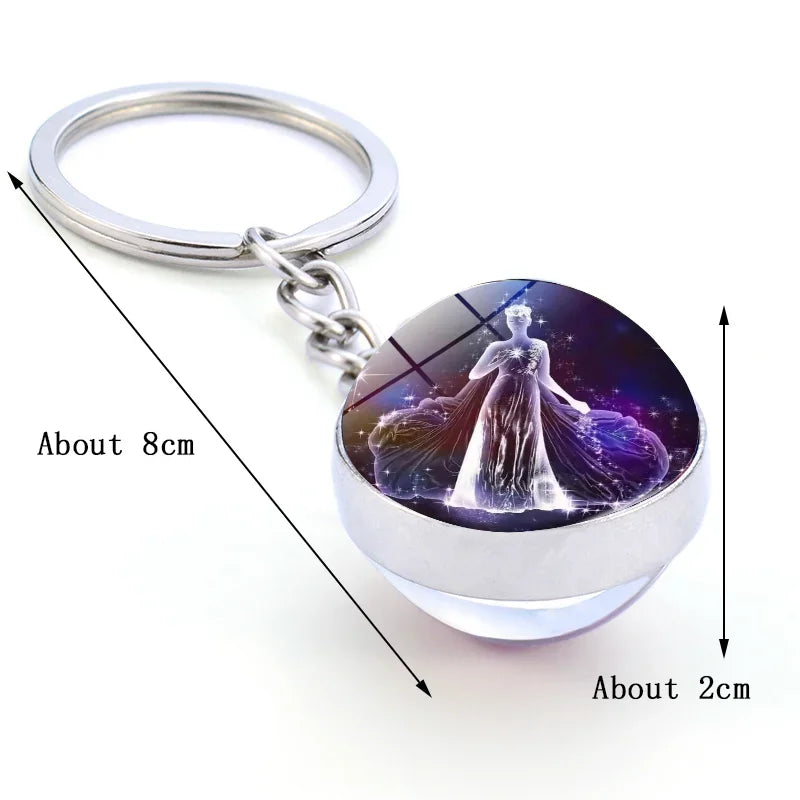 S12 Constellation Keychain – Luminous Double-Sided Zodiac Glass Ball Pendant for Men & Women