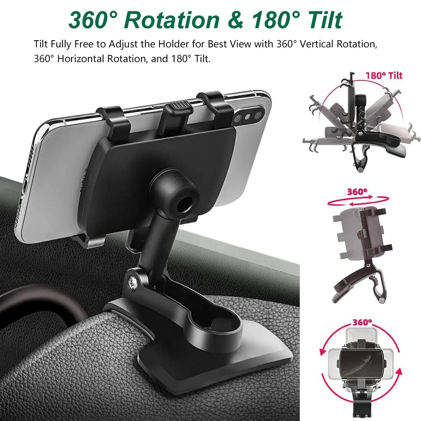 Universal Car Phone Holder Stand - 360° Rotating Dashboard GPS Clip Mount for iPhone and Smartphones