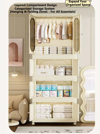 Foldable Storage Cabinet with Drawers – Dustproof Wardrobe Organizer for Home & Office