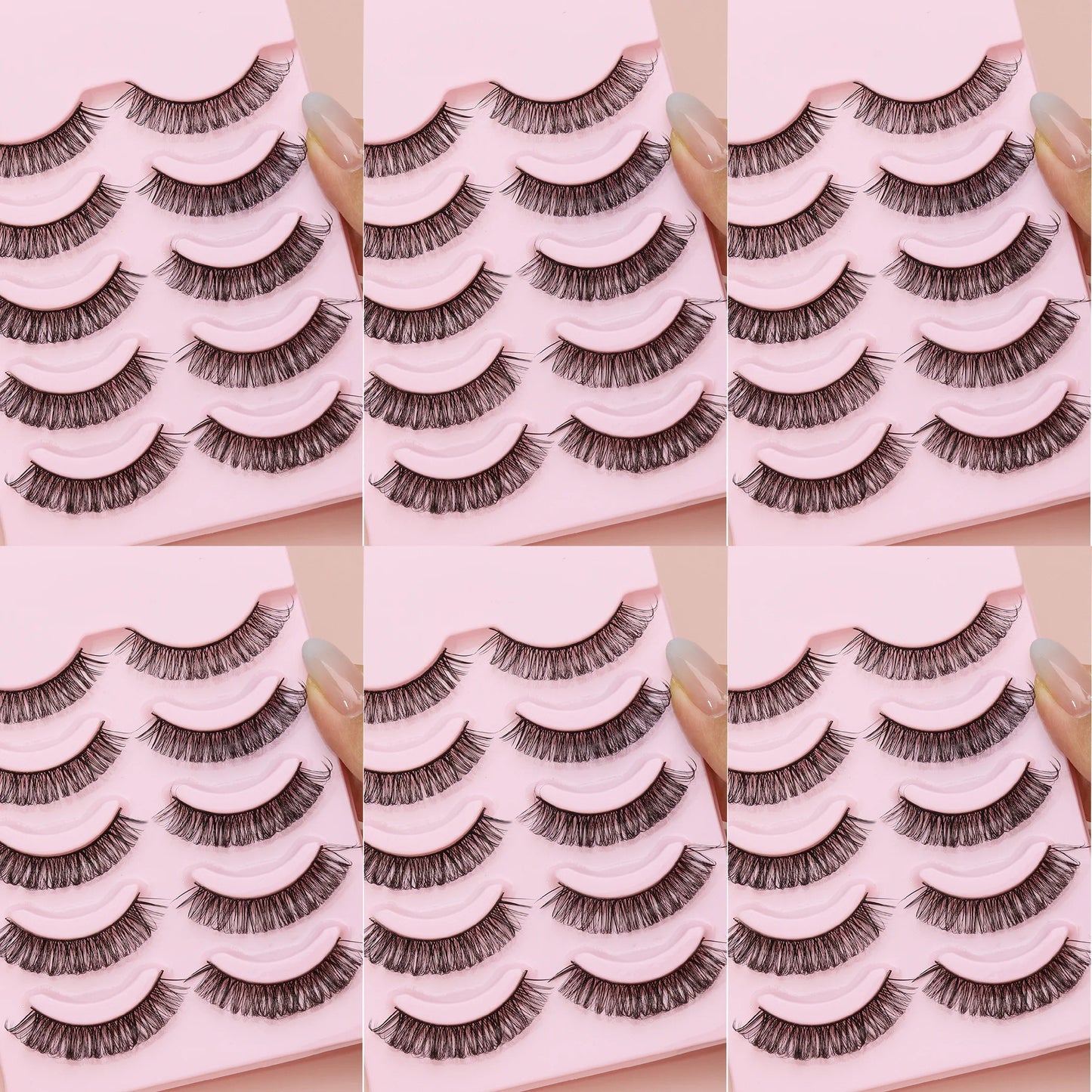 5 Pairs Cat Eye Faux Mink Eyelashes – Winged Long Natural Manga Style False Lashes Makeup Set