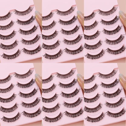 5 Pairs Cat Eye Faux Mink Eyelashes – Winged Long Natural Manga Style False Lashes Makeup Set
