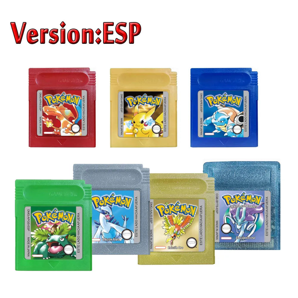 Pokemon GBC Game Cartridge - 16-Bit Video Game Card in Red, Blue, Crystal, Gold, Silver & Yellow Versions