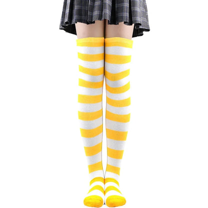 Color Striped Japanese Over-Knee Socks – Fashionable Slim Fit Black & White Stockings for Women