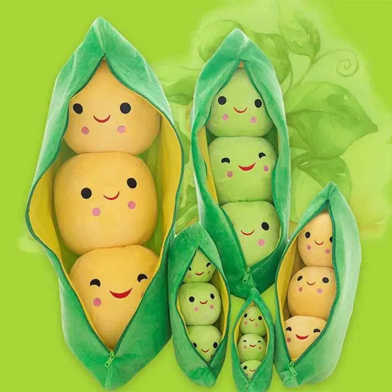 Plush Pea Pillow Toy - Cute Kawaii Stuffed Plant Doll for Kids, Boys & Girls Gift
